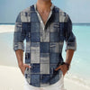Thin Casual Digital Bamboo Linen Hawaiian Long Sleeve Shirt
