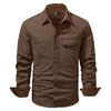 Washed Cotton Plus Size Solid Color Polo Collar Men's Long Sleeve Shirt