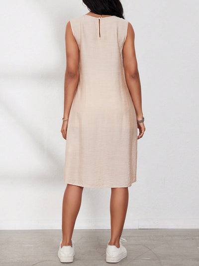 Women's Round Neck Solid Color Split Hem Sleeveless Casual Shirt For Summer