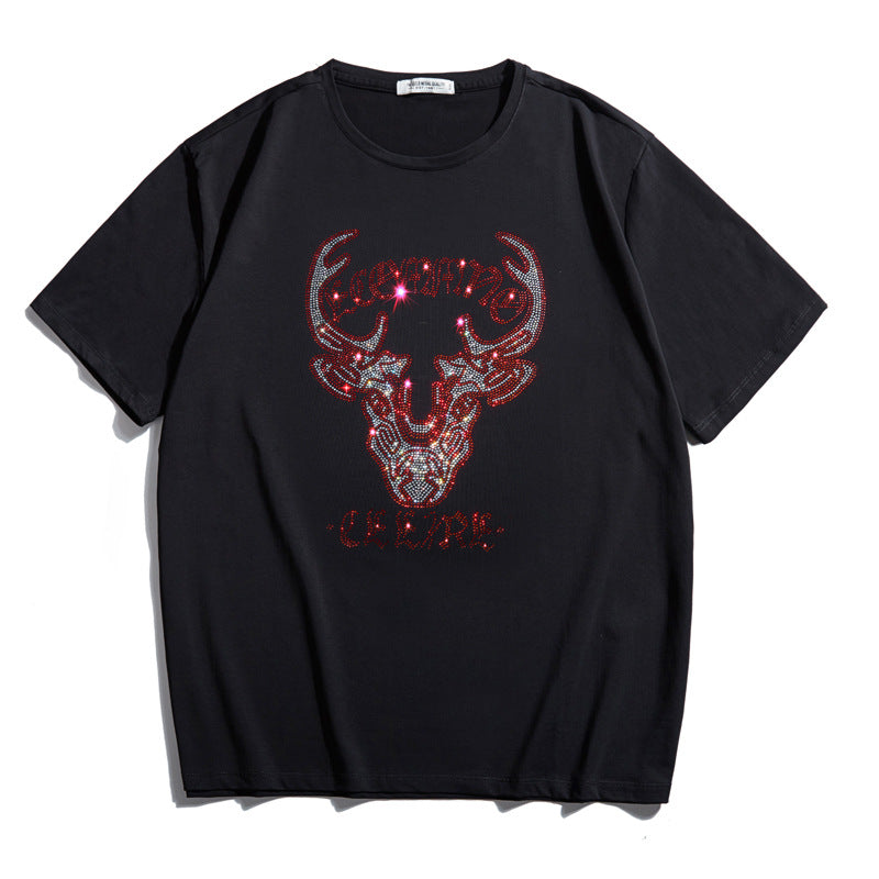 T-shirt a maniche corte da uomo con strass, modello Fashion Personality, taglie forti