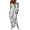 Womens Elegant Casual Loose-Fit Striped Long Shirt Dress