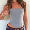 Top da donna asimmetrico a fascia con cinghie e vita attillata alla moda