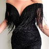 Esplosione di modelli sexy con paillettes nere, scollo a V, abito lungo senza maniche attillato