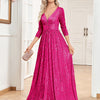 Vestito da sera formale con paillettes, scollo a V, vita alta
