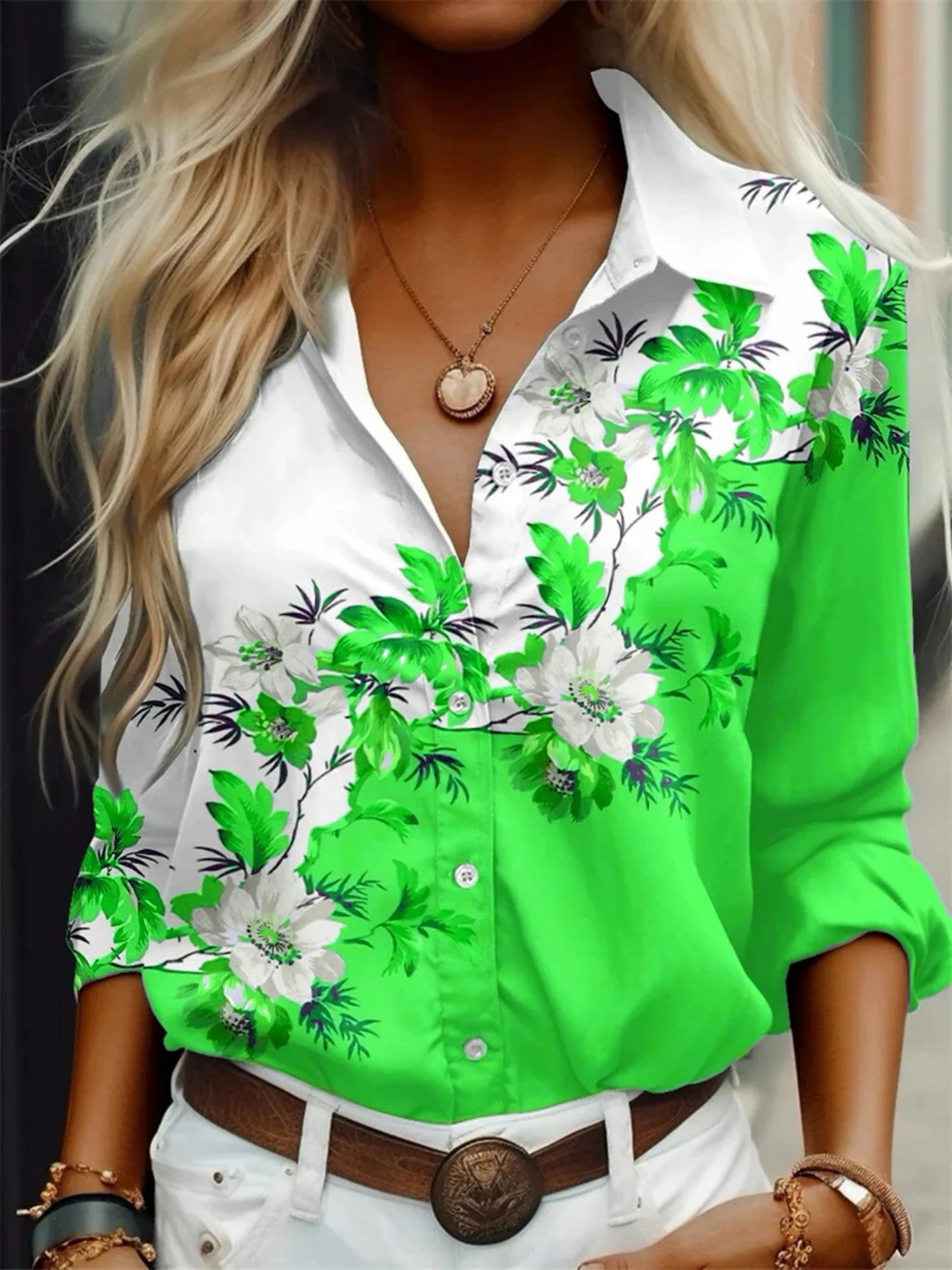 New Womens Delicate Floral Print Long Sleeve Shirt