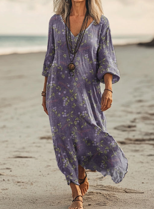 Elegant 3D-printed Art Long-sleeve Dress