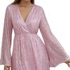 Abito da sera elegante con scollo a V, paillettes in vita e effetto snellente
