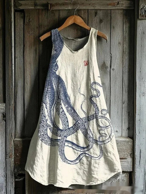 Womens Sleeveless V-Neck 3D Printed Dress