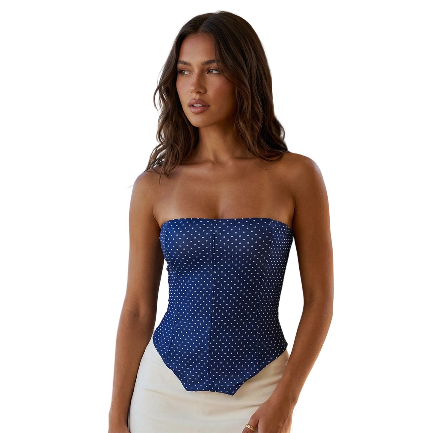 Top da donna asimmetrico a fascia con cinghie e vita attillata alla moda