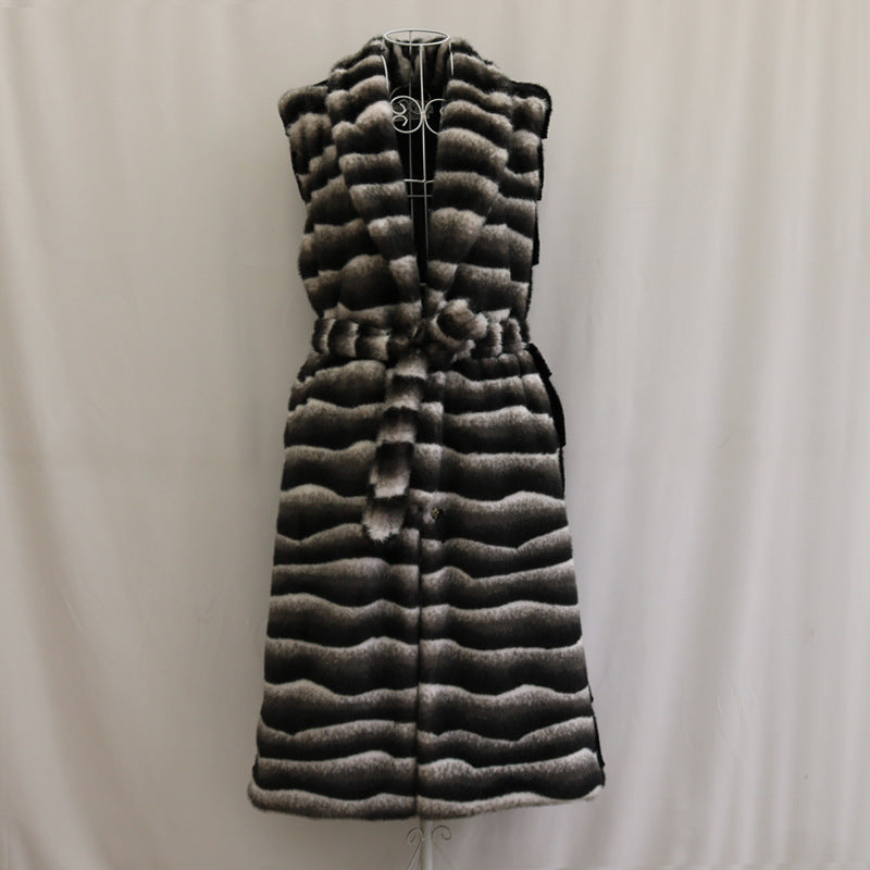 Warm Large Lapel Zebra Belt Plus Size Vest