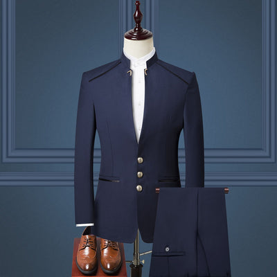 Abito da uomo tre pezzi stile inglese con colletto alla coreana