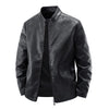 Men's Motorcycle Leather Coat Spring And Autumn Solid Color Stand Collar