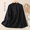 Spring And Autumn Artistic Stand-up Collar Color Matching Buckle Pullover Women's Cotton And Linen Shirt