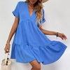 Sweet V-neck Solid Color Wide Hem Leisure Skirt Dress