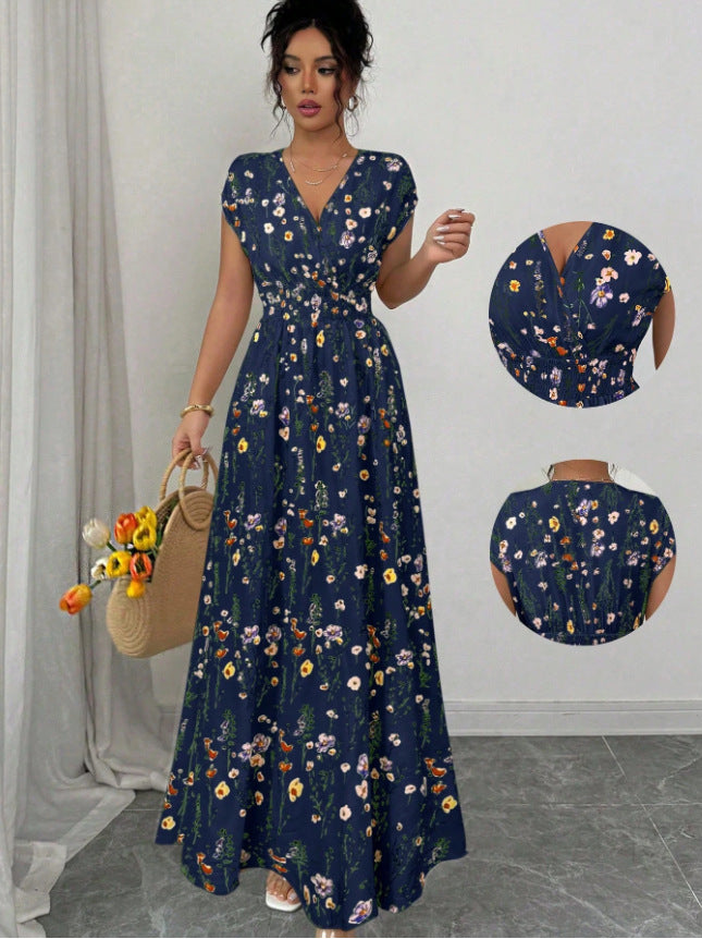 Womens Stylish Figure-hugging Printed Short-sleeve Dress