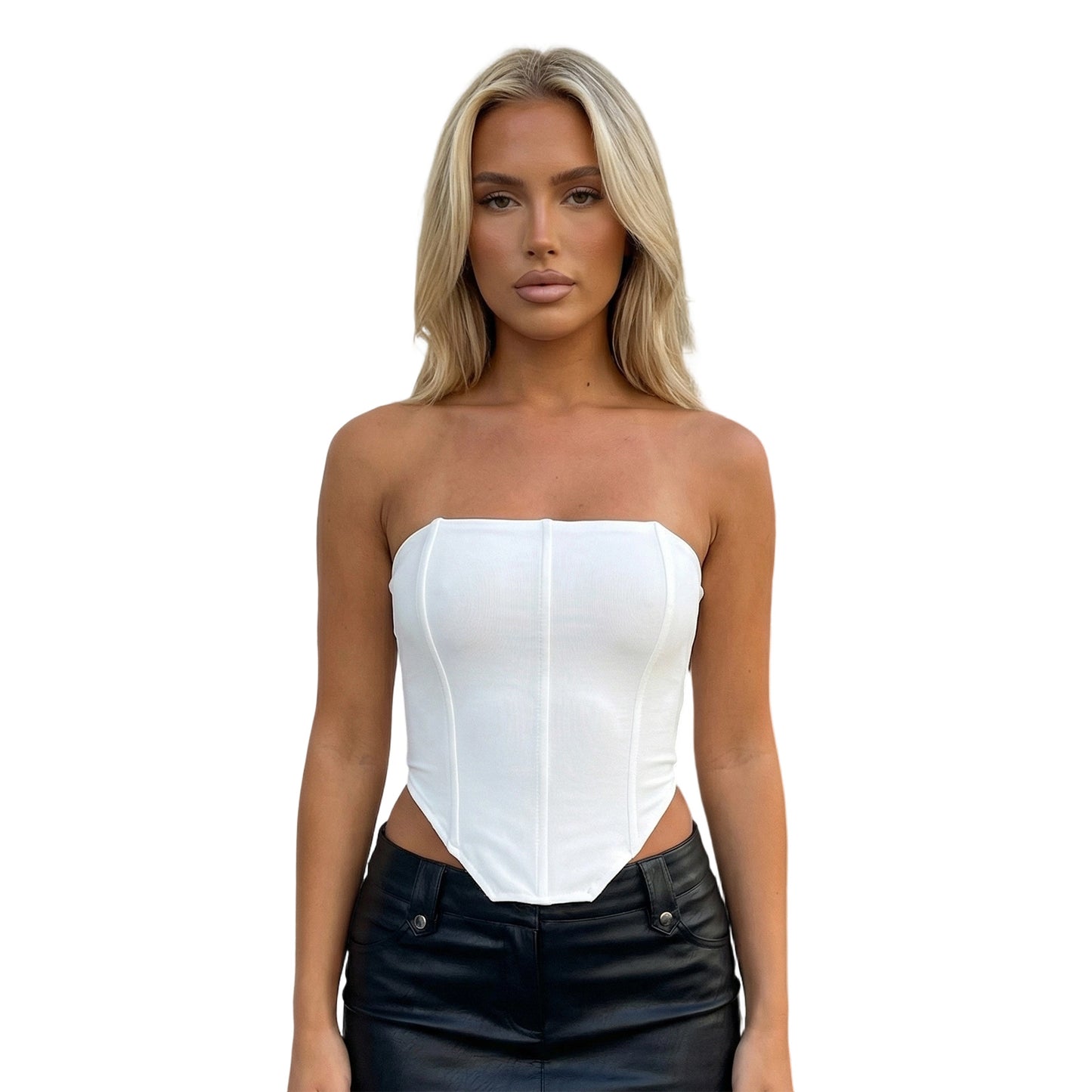 Top da donna asimmetrico a fascia con cinghie e vita attillata alla moda