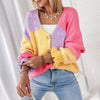 Women's Autumnwinter Sweater Color Block Stitching Casual Loose Knitted Cardigan