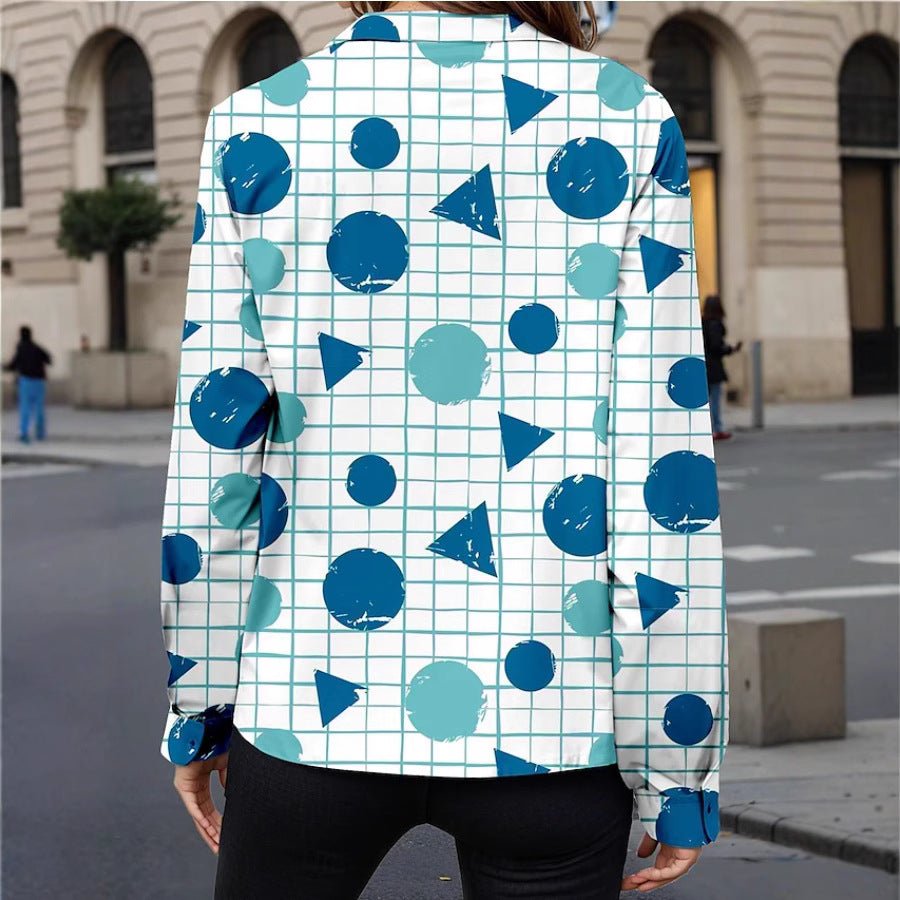 Top da donna a maniche lunghe casual con tasca a quadri