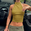 Top smanicato da donna monocolore, con scollo all'americana e schiena scoperta