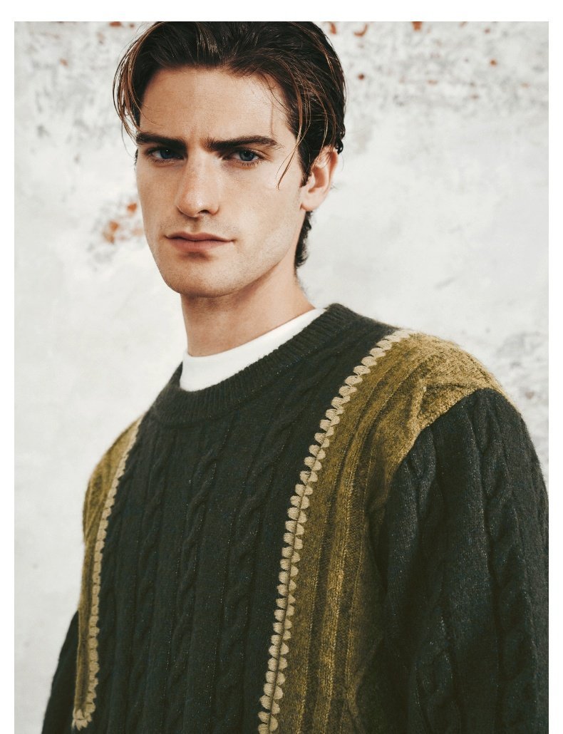 Men's Retro Casual Contrast Color Patchwork Round Neck Knitwear