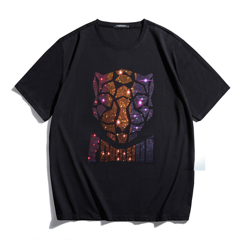 T-shirt a maniche corte da uomo con strass, modello Fashion Personality, taglie forti