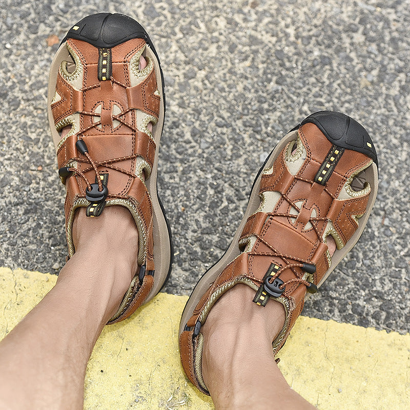 Factory Direct Foreign Trade Sandals Men's Summer New First Layer Leather Baotou Men's Outdoor River Upstream Beach Shoes
