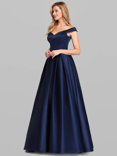 V-Neck Solid Color Long Vintage Gown Dress
