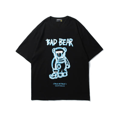 Estate Nuovo Marchio di Tendenza Ins Graffiti Creativi Stampa Orso T-Shirt a Maniche Corte da Uomo Larga a Mezza Manica con Scollo Rotondo