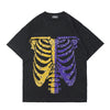 T-shirt a maniche corte da uomo con motivo floreale e scheletro in anacardi