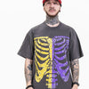 T-shirt a maniche corte da uomo con motivo floreale e scheletro in anacardi