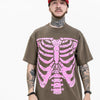 T-shirt a maniche corte da uomo con motivo floreale e scheletro in anacardi