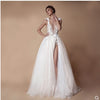 Abito da sposa Angel, Colletto in pizzo con diamanti, Strass sposa con spacco alto, Abito da sposa leggero con schiena scoperta