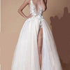 Abito da sposa Angel, Colletto in pizzo con diamanti, Strass sposa con spacco alto, Abito da sposa leggero con schiena scoperta