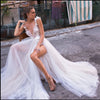 Abito da sposa Angel, Colletto in pizzo con diamanti, Strass sposa con spacco alto, Abito da sposa leggero con schiena scoperta