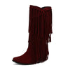 Women's High Boots Autumn And Winter Suede High Heel Tassel Boots Below The Knee