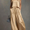 Womens Two-piece Set Loose-fitting Vest And Wide-leg Pants