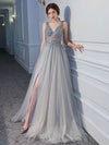 Vestito sottile scollato a V sexy senza schienale con paillettes