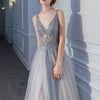 Vestito sottile scollato a V sexy senza schienale con paillettes