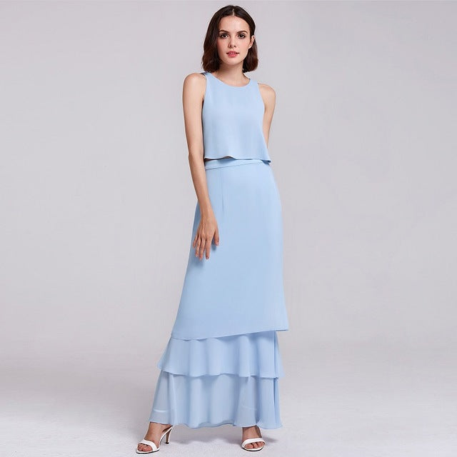 Vestito da damigella d'onore in chiffon, abito lungo da sposa