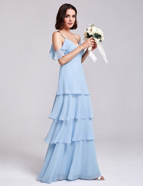 Vestito da damigella d'onore in chiffon, abito lungo da sposa
