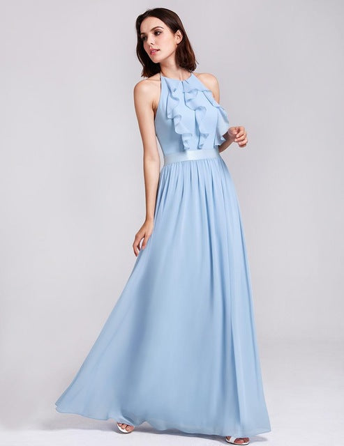 Vestito da damigella d'onore in chiffon, abito lungo da sposa