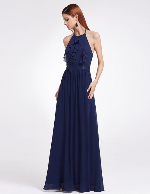 Vestito da damigella d'onore in chiffon, abito lungo da sposa