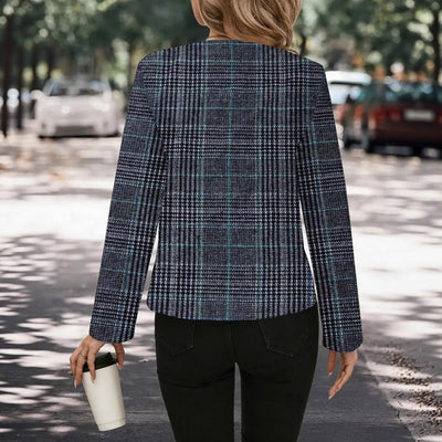 Elegant Plaid Woolen Pocket Women's Jacket