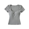 T-shirt tinta unita scollo quadrato maniche corte con coppe integrate