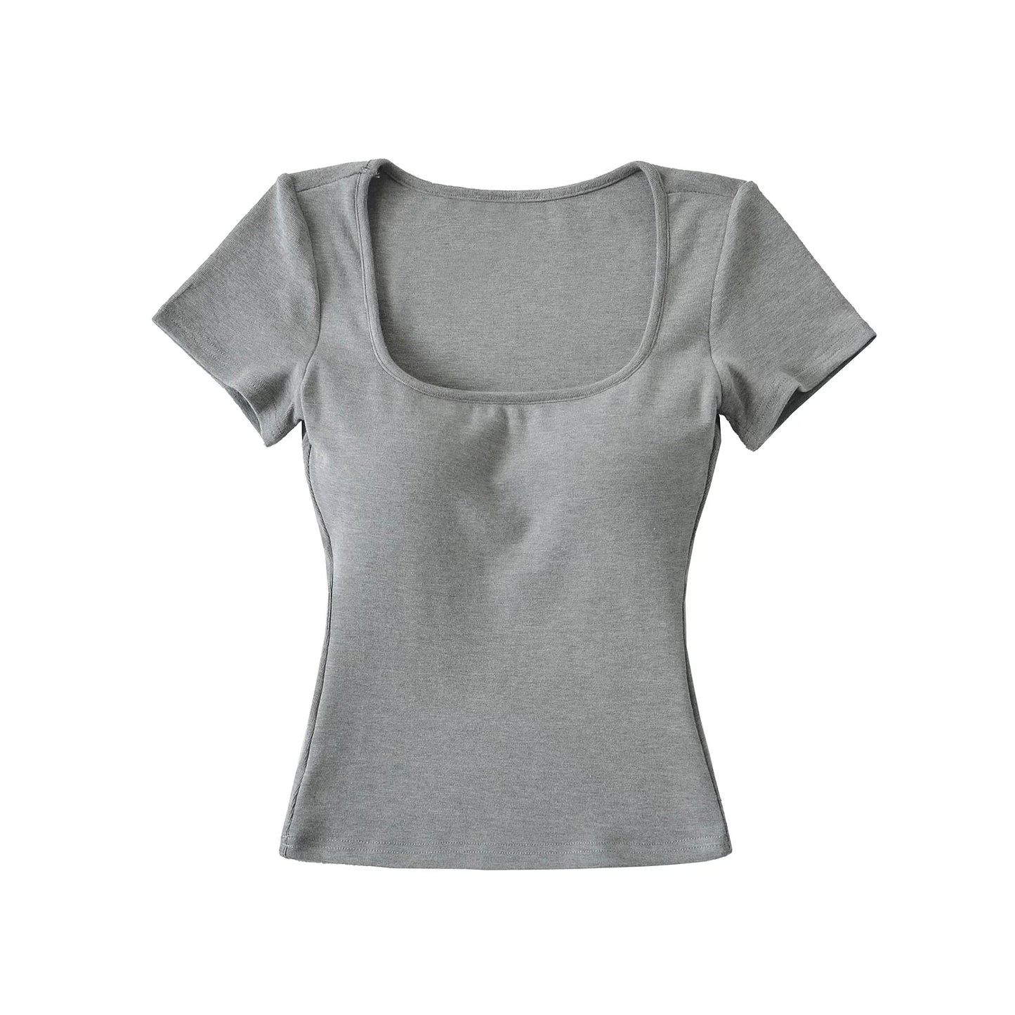T-shirt tinta unita scollo quadrato maniche corte con coppe integrate
