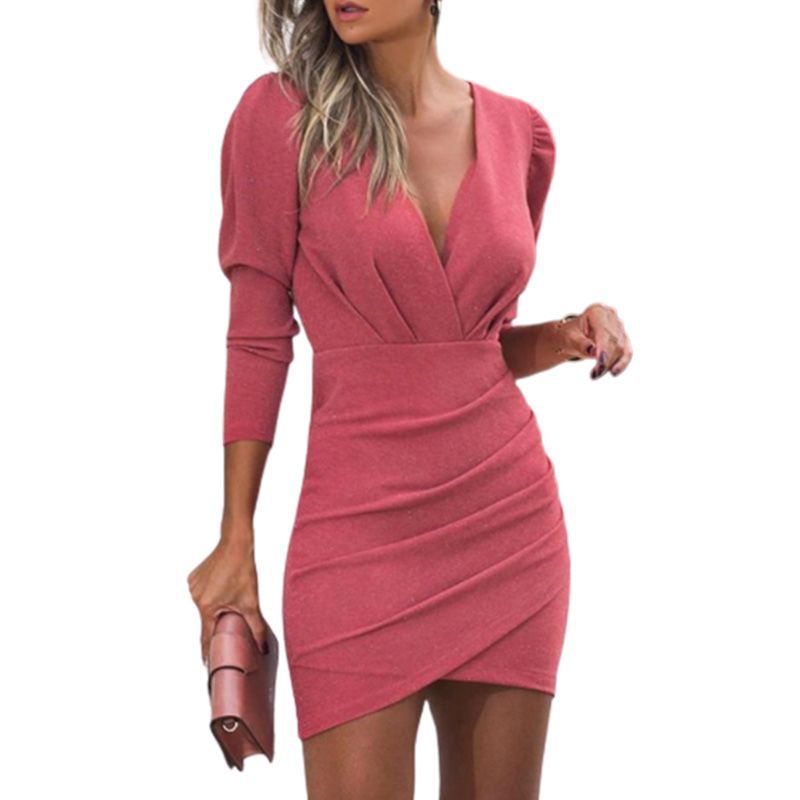 Vestito da donna sottile a maniche lunghe in tinta unita