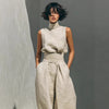 Womens Cotton-Linen Blend Sleeveless Top And Wide-Leg Pants Set