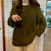 Thick Hemp Flowers Knitted Round Neck Sweater Retro Loose Top