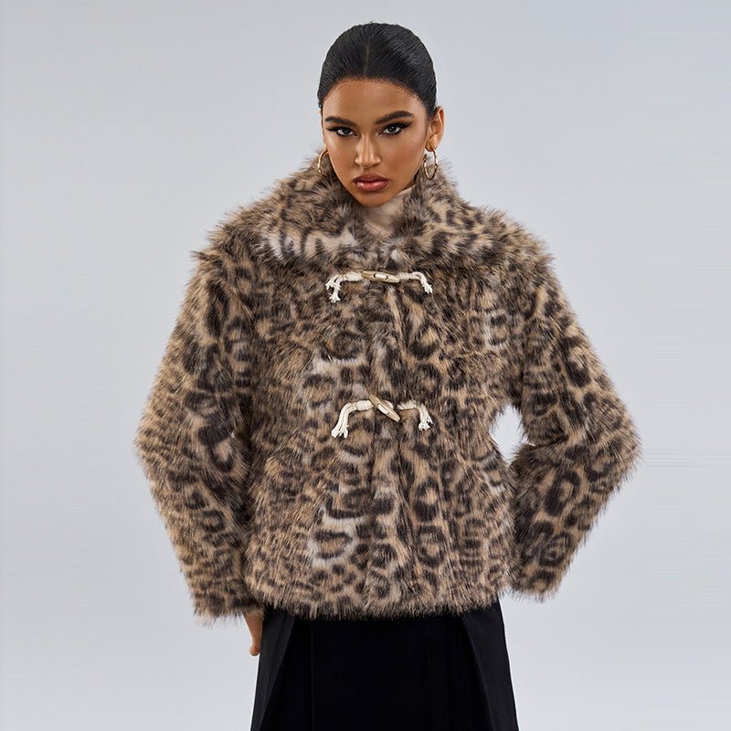 New Buckle Lapel Leopard Print Coat