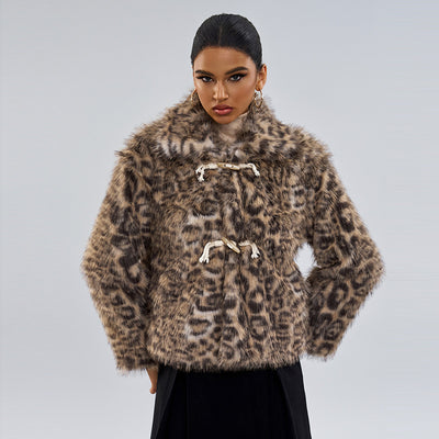 New Buckle Lapel Leopard Print Coat